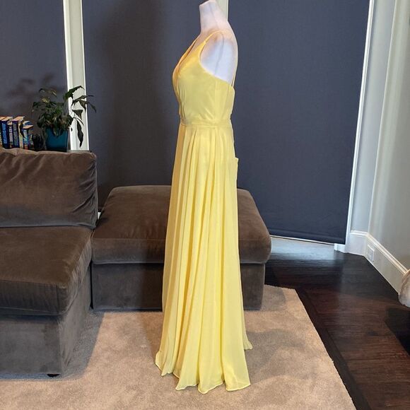 Women’s Yellow Chiffon Full Length Bridesmaid Prom Dress Corset Back Size 10 - Picture 4 of 11